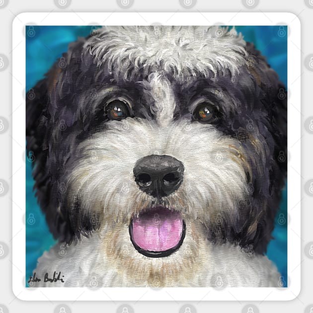Painting of a Black and White Shih Tzu with Tongue Out Sticker by ibadishi